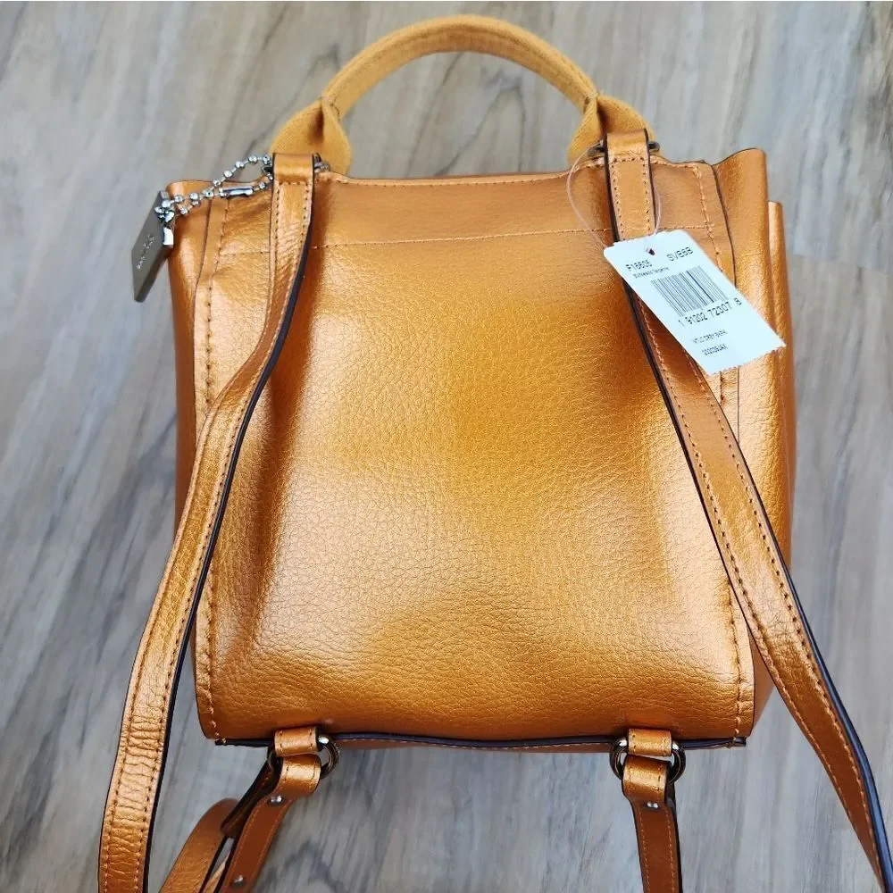 🩵NWT Coach Metallic Derby Pebble Leather Convertible Crossbody Backpack